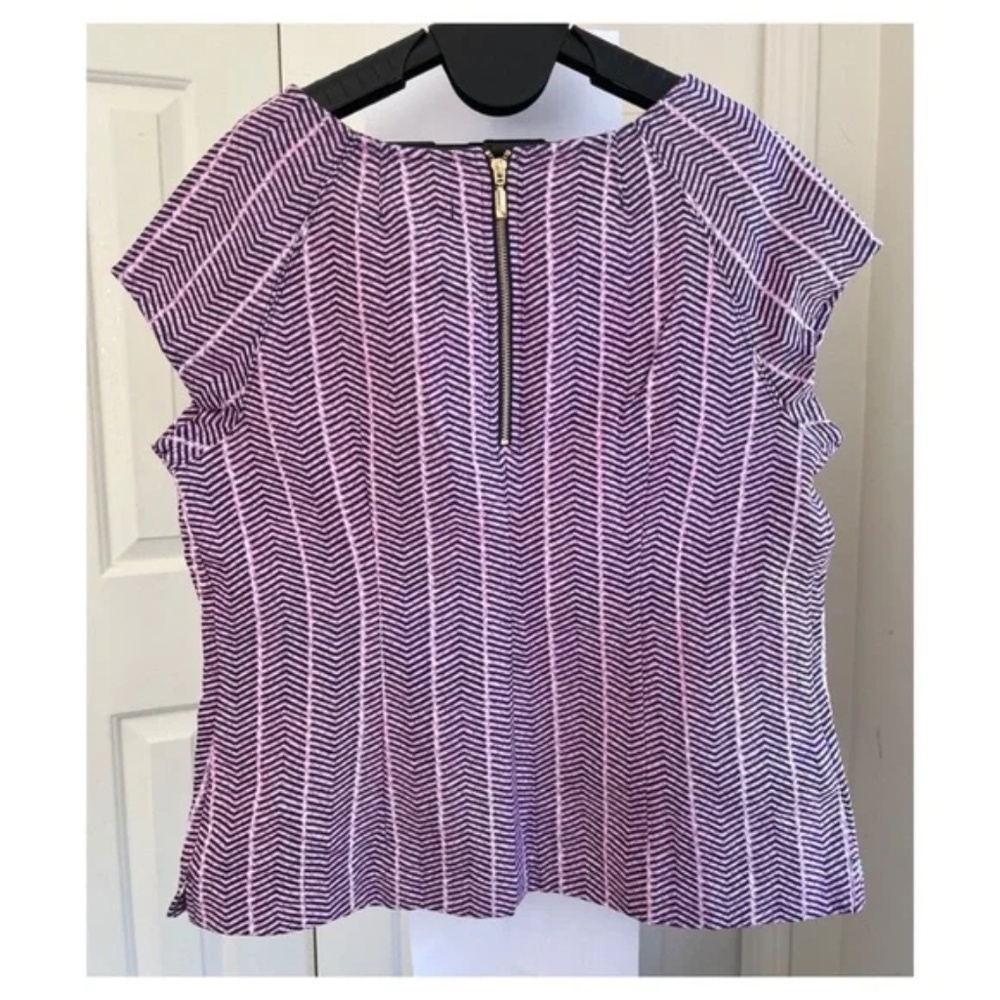 Southern Tide Pink Navy Crop Top Blouse Shirt Cotton Cap Sleeve Back Zip, Size L - Picture 4 of 12